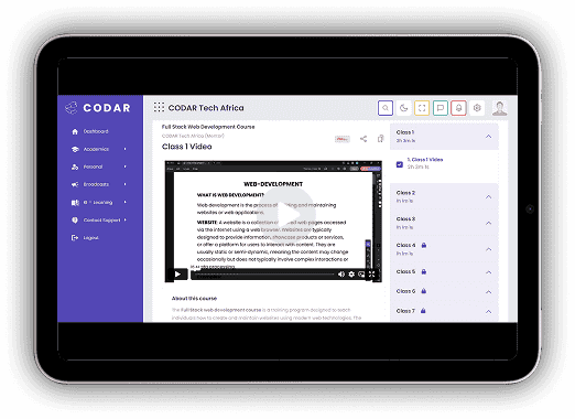 Live class preview on the Codar student portal