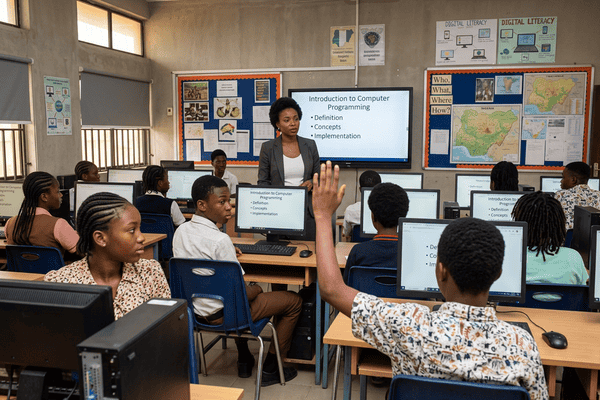Students learning tech
