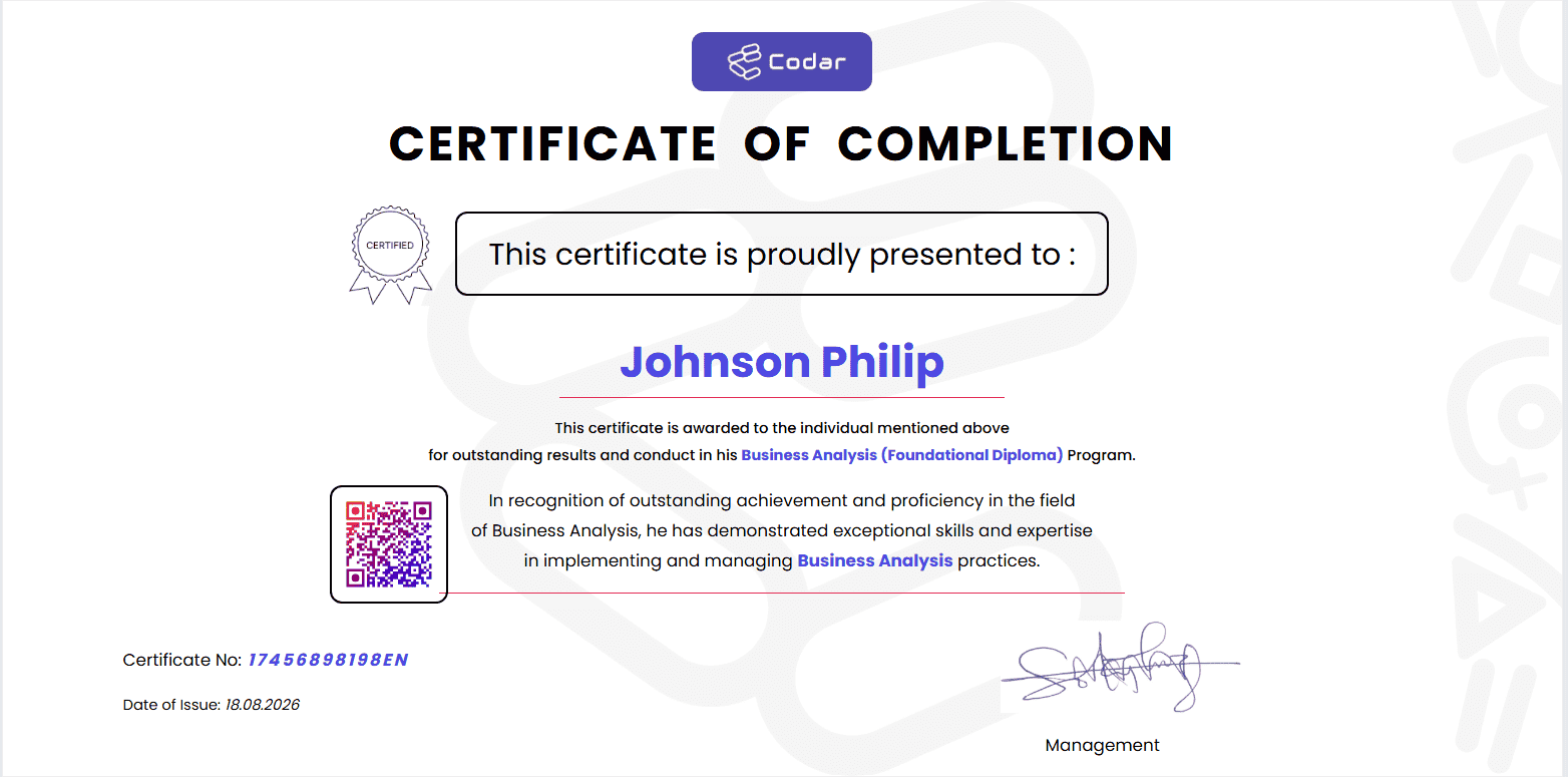 Sample Codar Tech Africa certificate